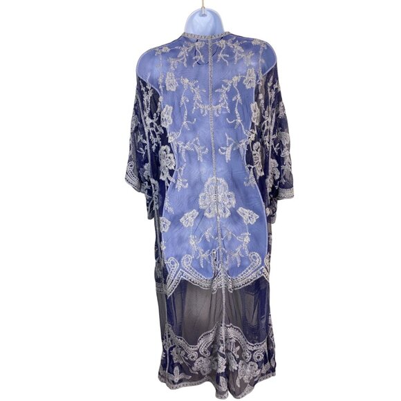 Vince‎ Camuto Missy Sheer Lace Embroidered Kimono Cardigan Cover- Up OS Medium - Picture 2 of 12